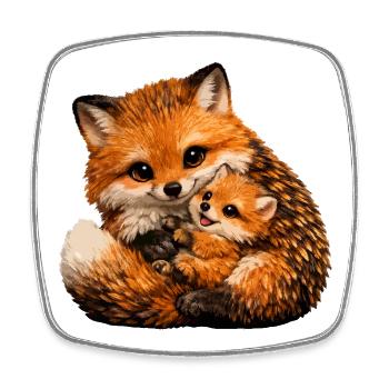 Illustration du renard et du petit câlin - Magnet carré - blanc - Devant