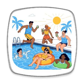 Fête estivale près de la piscine Bonne humeur - Magnet carré - blanc - Devant