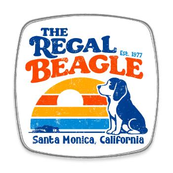 The Regal Beagle Est 1977 Santa Monica California - Square fridge magnet - white - Front