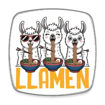 Lamas Essen Ramen Nudel Fan Kawaii - Viereckiger Kühlschrankmagnet - Weiß - Vorne