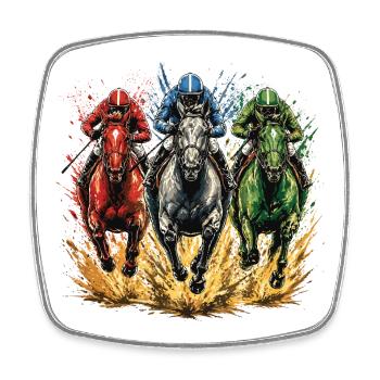 Fan de trois chevaux de course sur l’hippodrome - Magnet carré - blanc - Devant