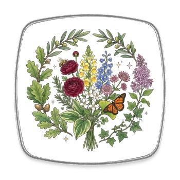 Bouquet floral avec papillon orange - Magnet carré - blanc - Devant