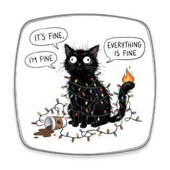 Black Cat Wrapped in Lights - Square fridge magnet - white - Front