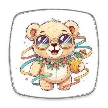 Sun bear with summer look - Square fridge magnet - white - Front