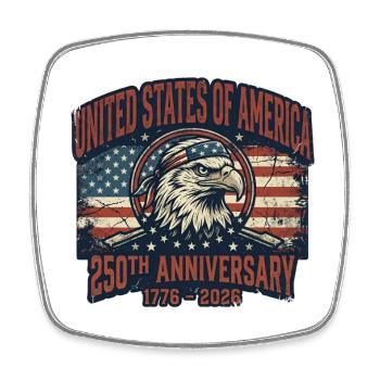 Aigle devant le drapeau américain – États-Unis 250 ans - Magnet carré - blanc - Devant