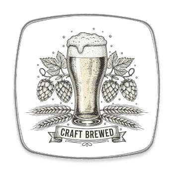 Vintage Beer Glass - Hand-Brewed Craft Beer - Square fridge magnet - white - Front
