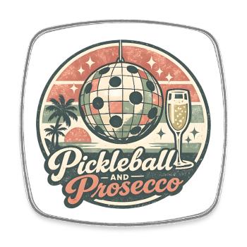 Pickleball and Prosecco Retro Logo - Square fridge magnet - white - Front