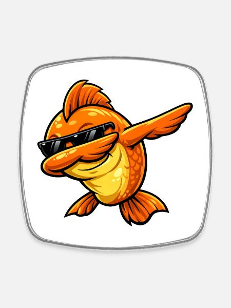 Dabbing Goldfish - Square fridge magnet - white