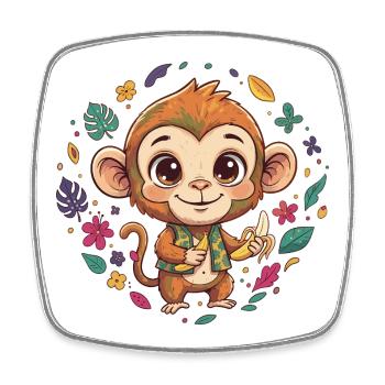 Singe tropical avec banane - Magnet carré - blanc - Devant