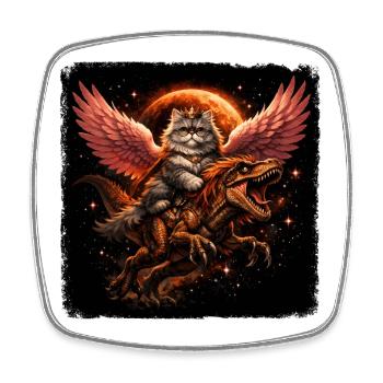 Cat queen on T-Rex with wings in space - Square fridge magnet - white - Front