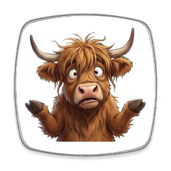 Cartoonfreundliche Highland-Kuh - Viereckiger Kühlschrankmagnet - Weiß - Vorne