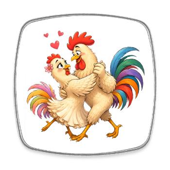 Hahn tanzt mit Huhn - Viereckiger Kühlschrankmagnet - Weiß - Vorne
