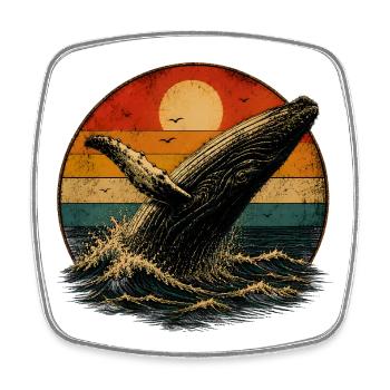 Whale im Retro-Sonnenuntergang - Viereckiger Kühlschrankmagnet - Weiß - Vorne