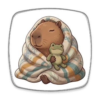 Kuscheltier Capybara mit Froschfreund - Viereckiger Kühlschrankmagnet - Weiß - Vorne