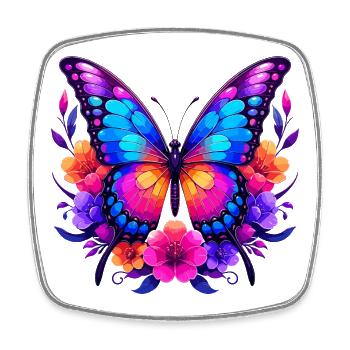 Rainbow Butterfly in Floral Wreath - Square fridge magnet - white - Front