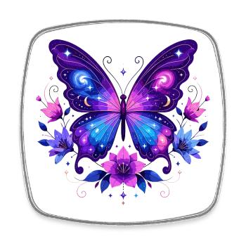 KosmosSchmetterling im Blütenkranz - Viereckiger Kühlschrankmagnet - Weiß - Vorne