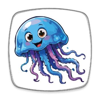 Blue Jellyfish Cartoon - Square fridge magnet - white - Front