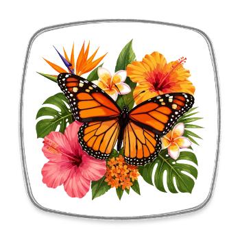 Fleur tropicale du papillon monarque - Magnet carré - blanc - Devant