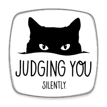 Black Cat Judging You Silently - Square fridge magnet - white - Front