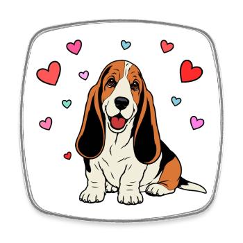 Basset-Hound_Hund_sitzendd_Herz_farbig - Viereckiger Kühlschrankmagnet - Weiß - Vorne
