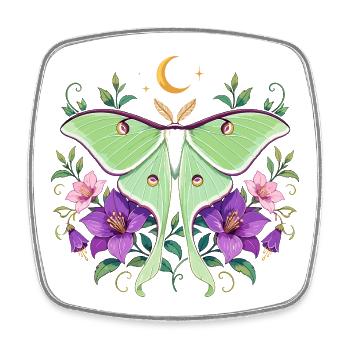 Moon butterflies over blossoms - Square fridge magnet - white - Front