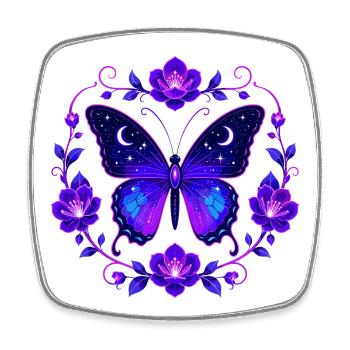 Night Star Butterfly in Flower Circle - Square fridge magnet - white - Front