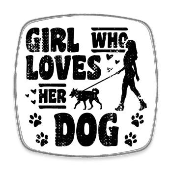 Girl Who Loves Her Dog - Viereckiger Kühlschrankmagnet - Weiß - Vorne