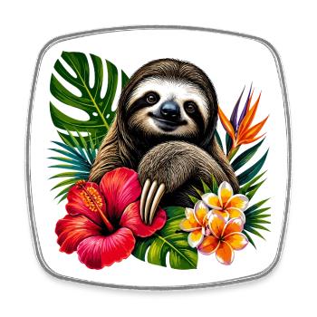 Tropical sloth in a flower frenzy - Square fridge magnet - white - Front