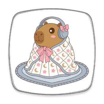 Cute Capybara Earmuffs Blanket - Cozy Apparel - Square fridge magnet - white - Front