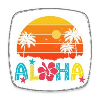 Aloha Sunset Palm Hibiscus - Square fridge magnet - white - Front