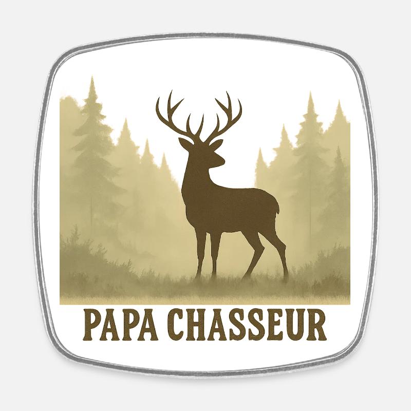 Papa Chasseur Silhouette Cerf Forest - Magnet carré - blanc