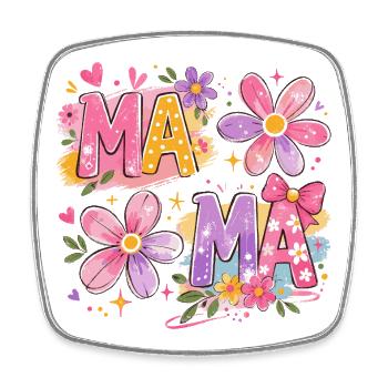 MAMA große Blumen und rosa Schleife | Retro-Stil - Viereckiger Kühlschrankmagnet - Weiß - Vorne