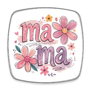 MAMA große Blumen und rosa Schleife | Retro-Stil - Viereckiger Kühlschrankmagnet - Weiß - Vorne