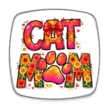 Cat Mom Katzenmama Blumen Pfote Schleife Design - Viereckiger Kühlschrankmagnet - Weiß - Vorne