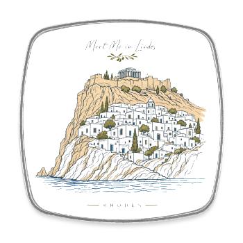 Meet Me in Lindos Rhodes Greece Vacation Travel - Viereckiger Kühlschrankmagnet - Weiß - Vorne