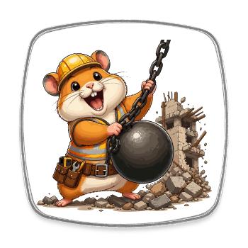 Hamster de chantier avec boule de démolition - Magnet carré - blanc - Devant