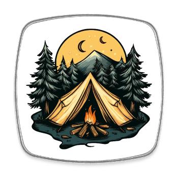 Tente de camping forêt - Magnet carré - blanc - Devant