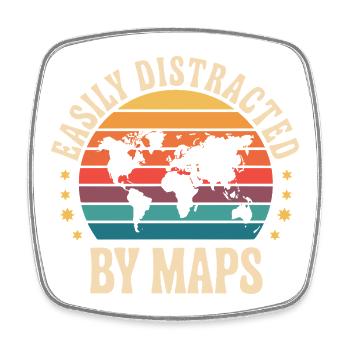  Easily Distracted By Maps Retro Weltkarte Vintage - Viereckiger Kühlschrankmagnet - Weiß - Vorne