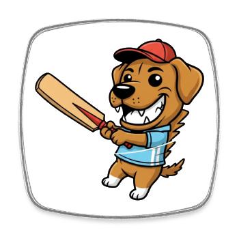 Lustiger Cricket Spielender Hund - Viereckiger Kühlschrankmagnet - Weiß - Vorne