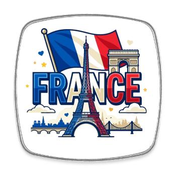 T-Shirt France Tour Eiffel - Monuments Paris  - Magnet carré - blanc - Devant