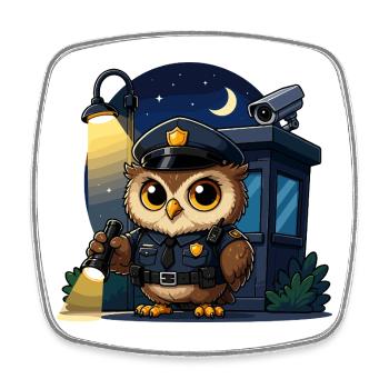 Night Watchman Owl Policeman - Square fridge magnet - white - Front