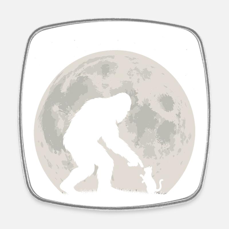 Bigfoot, Cat, Moon, Full Moon, Kitten - Square fridge magnet - white