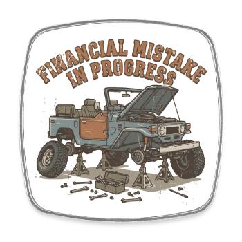 Finanzielle Fehlermeldung im Gange | Mechanischer Humor 4x4 - Viereckiger Kühlschrankmagnet - Weiß - Vorne