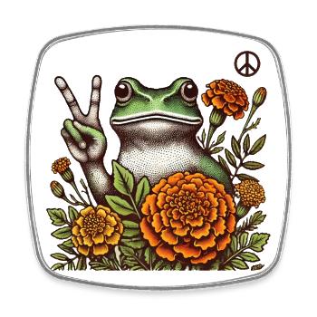 Grenouille paisible dans la fleur de souci - Magnet carré - blanc - Devant