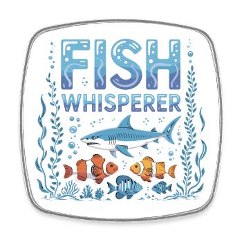 Fish Whisperer funny angler saying with shark and - Square fridge magnet - white - Front