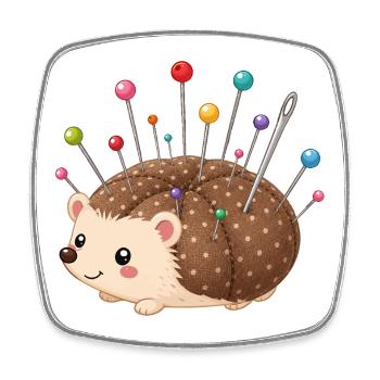 Hedgehog pincushion for seamstresses - Square fridge magnet - white - Front