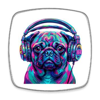 Pop Art Mops mit Kopfhörer Neon DJ Hund - Viereckiger Kühlschrankmagnet - Weiß - Vorne