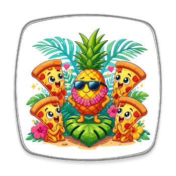 Kawaii Pineapple Party with Pizza Buddies - Square fridge magnet - white - Front