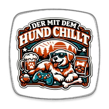 Hund Chillt im Wald mit Controller - Viereckiger Kühlschrankmagnet - Weiß - Vorne