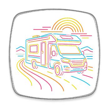 Camper Roadtrip Wohnmobil Retro Neon Shirt - Viereckiger Kühlschrankmagnet - Weiß - Vorne